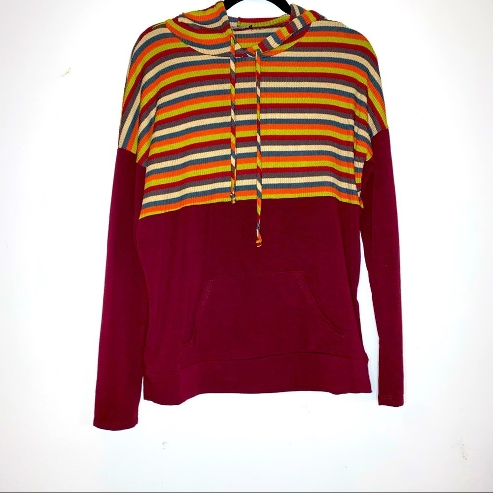 NWOT Staccato Multicolored Striped Hooded Top Size Small